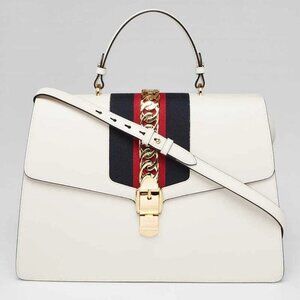 Gucci White Leather Vintage Web Maxi Sylvie Shoulder Bag